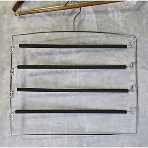 4 Tier Hanger Organizer Chrome Metal Black Non Slip Padding Pants Scarves Ties